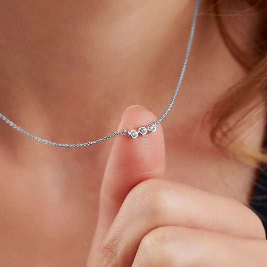 30th birthday diamond necklace with 3 diamonds on a fine silver trace chain