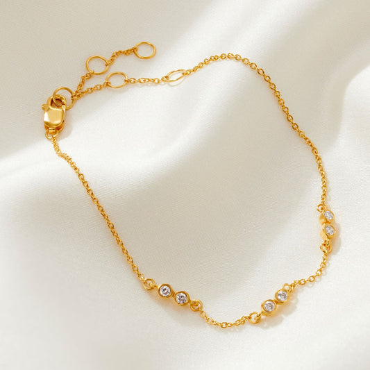 60th birthday gold bracelet with 6 genuine diamonds in rub over settings on a fine trace chain