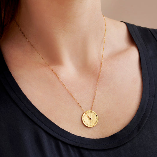 Spinner necklace with gold spinner disc pendant for anxiety hand engraved with the words Everything Will Be OK.