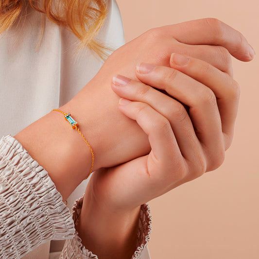 Aquamarine March Birthstone Baguette Bracelet in Gold Vermeil