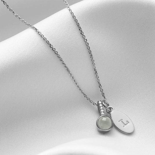 Aquamarine Birthstone Necklace for March with Diamonds in Sterling Silver