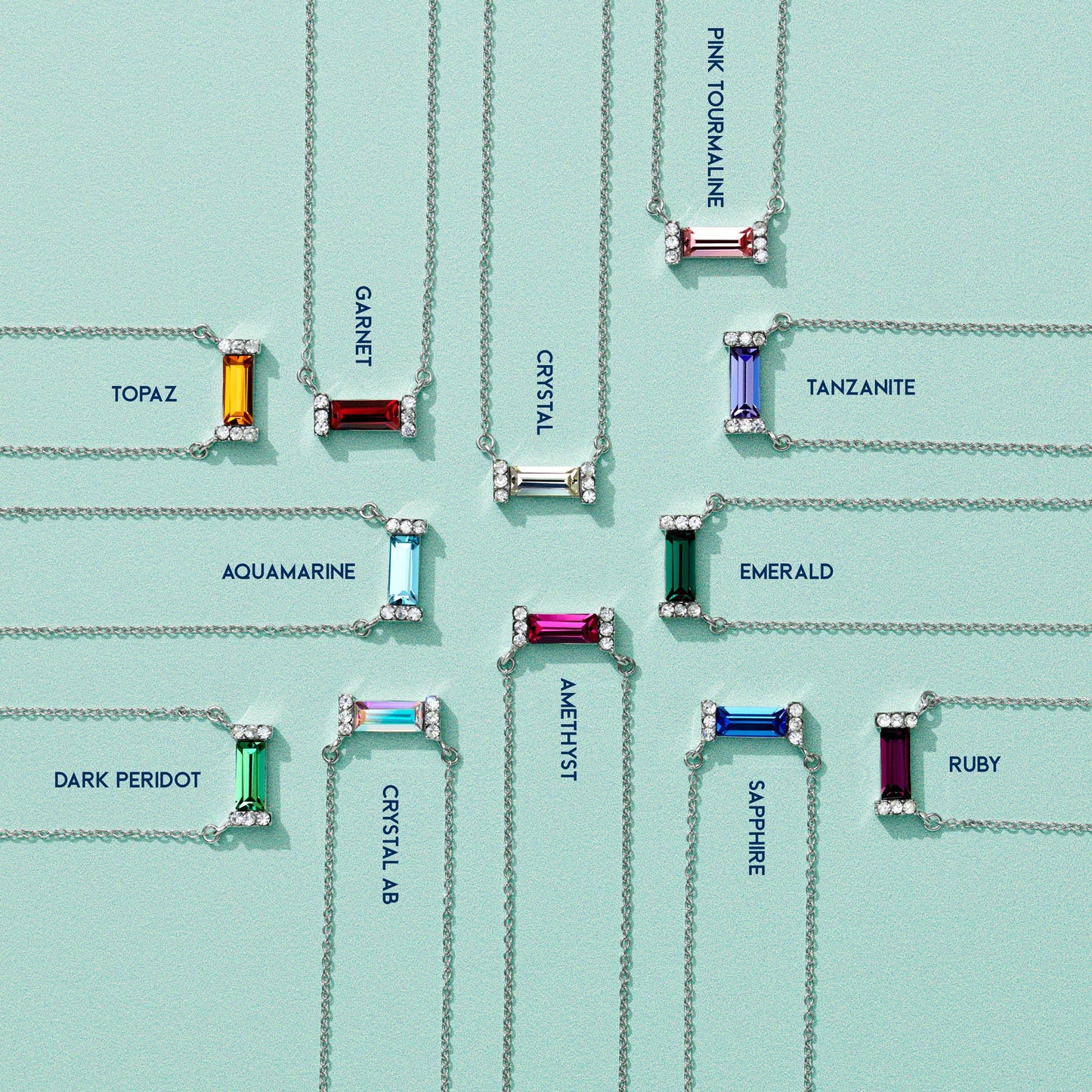 May Emerald Birthstone Baguette Necklace in Sterling Silver