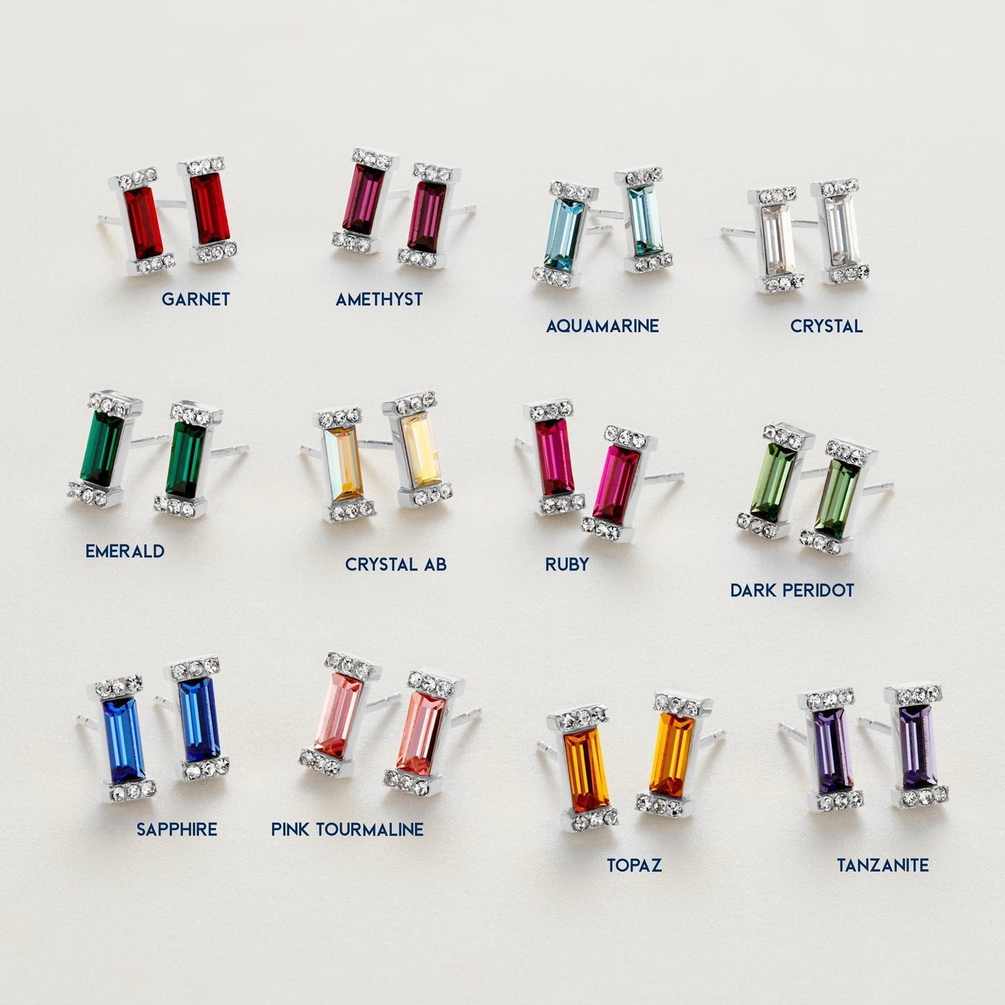 September Sapphire Birthstone Baguette Stud Earring in Sterling Silver