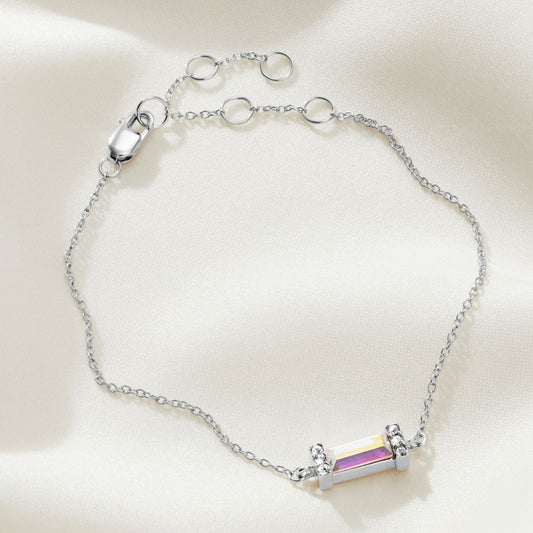 Crystal Aurora Borealis June Birthstone Baguette Bracelet in Sterling Silver