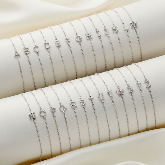 Real Diamond Initial Letter Bracelet in Sterling Silver