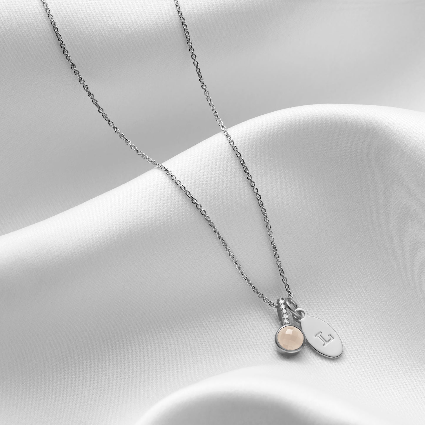 Rock Crystal Birthstone Necklace for April with Diamonds in Sterling Silver