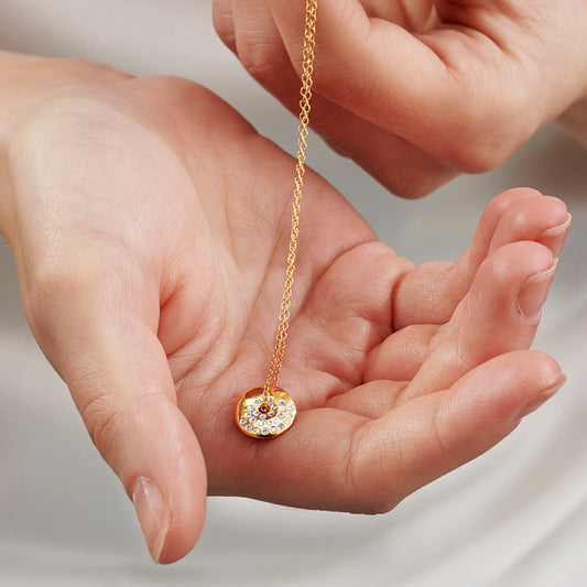 Waxing Gibbous Moon Phase Necklace with Diamonds in Gold Vermeil