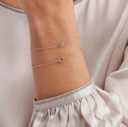 Real Diamond Initial Letter Bracelet in Sterling Silver