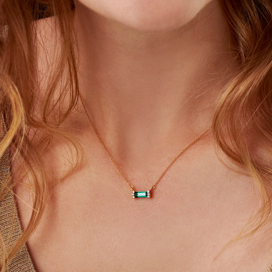 May Emerald Birthstone Baguette Necklace in Gold Vermeil