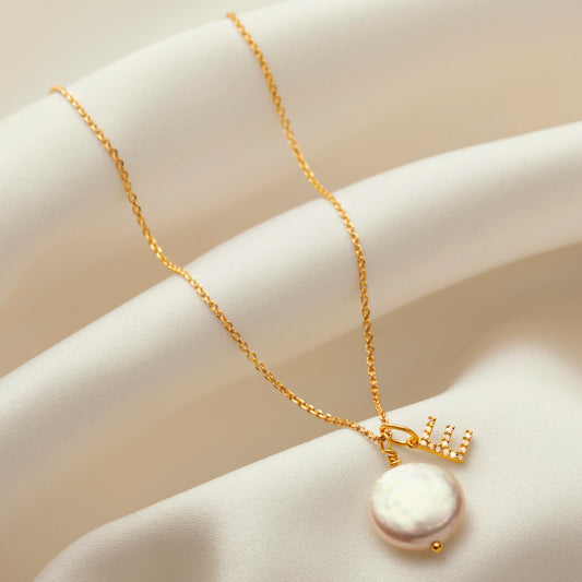 Diamond Initial and Freshwater Pearl Necklace in Gold Vermeil