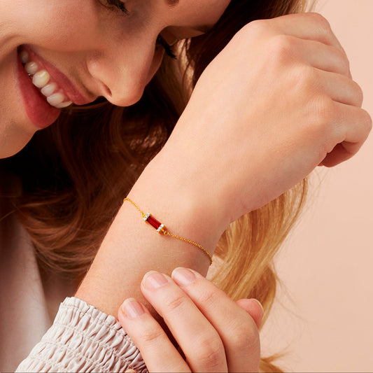 Garnet January Birthstone Baguette Bracelet in Gold Vermeil