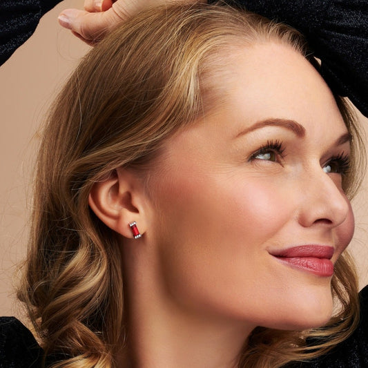 January Garnet Birthstone Baguette Stud Earring in Sterling Silver