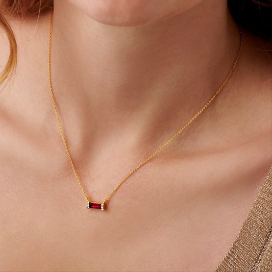 January Garnet Birthstone Baguette Necklace in 18 ct Gold Vermeil