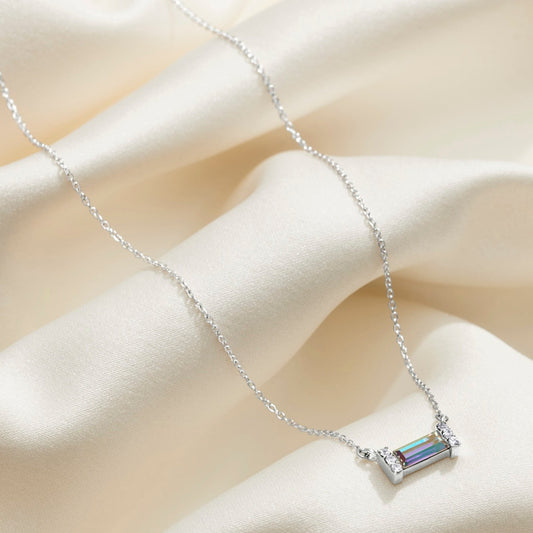 June Crystal Aurora Borealis Birthstone Baguette Necklace in Sterling Silver