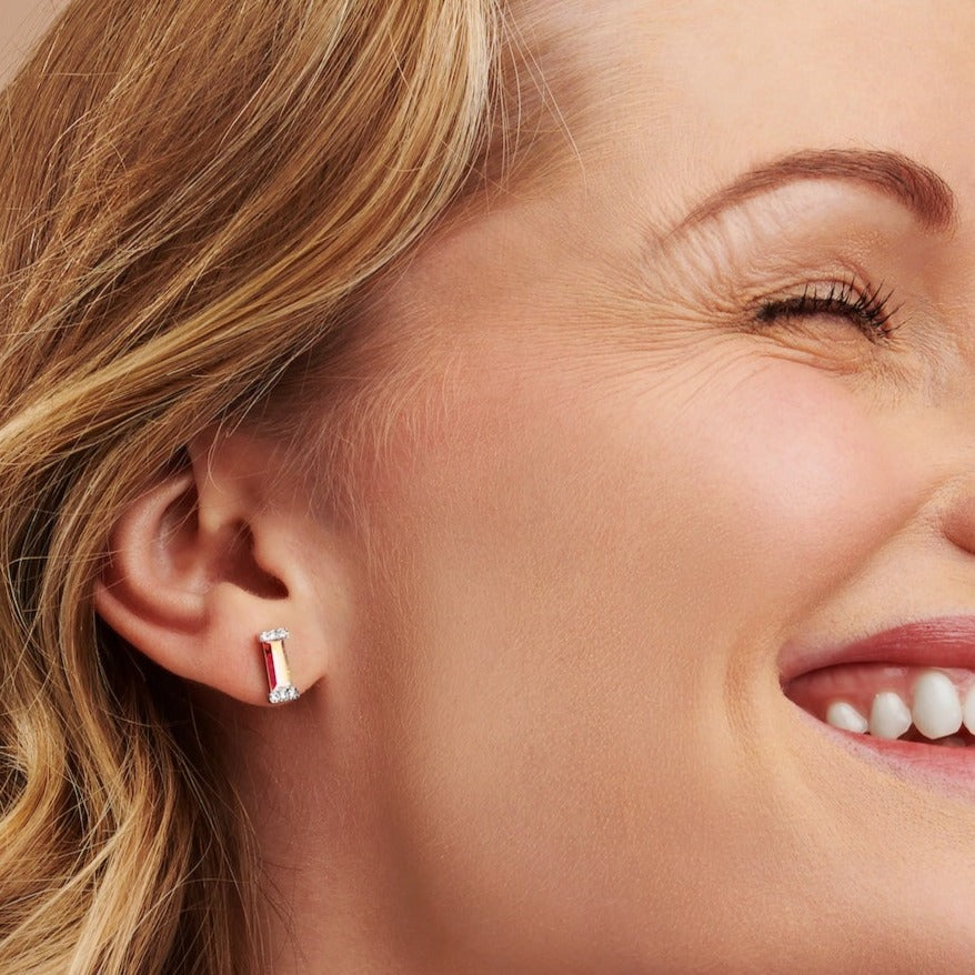 Crystal Aurora Borealis June Birthstone Baguette Stud Earring in Sterling Silver