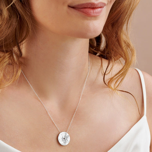 July Birth Flower Larkspur Necklace in Silver