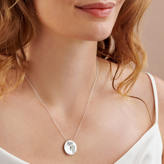 December Birth Flower Narcissus Necklace in Silver