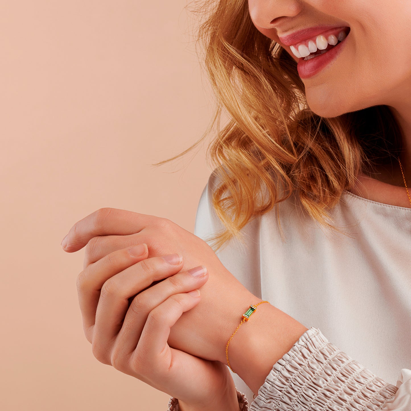 Peridot August Birthstone Baguette Bracelet in Gold Vermeil