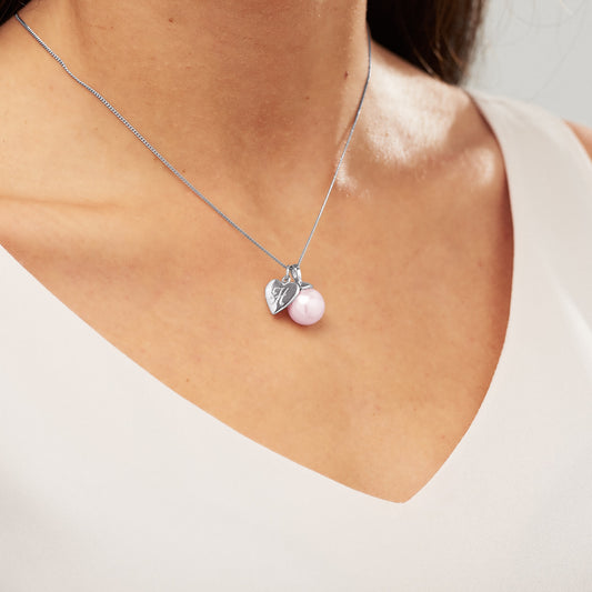Pink Pearl Necklace with Initial Charm in Silver