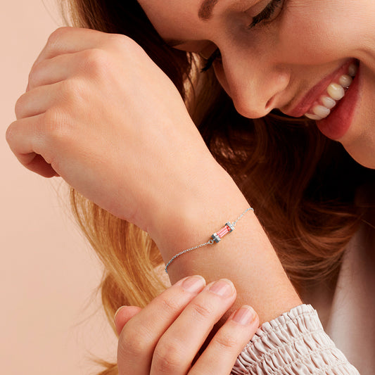 Pink Tourmaline October Birthstone Baguette Bracelet in Sterling Silver