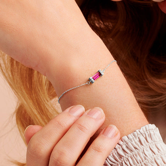 Ruby July Birthstone Baguette Bracelet in Sterling Silver