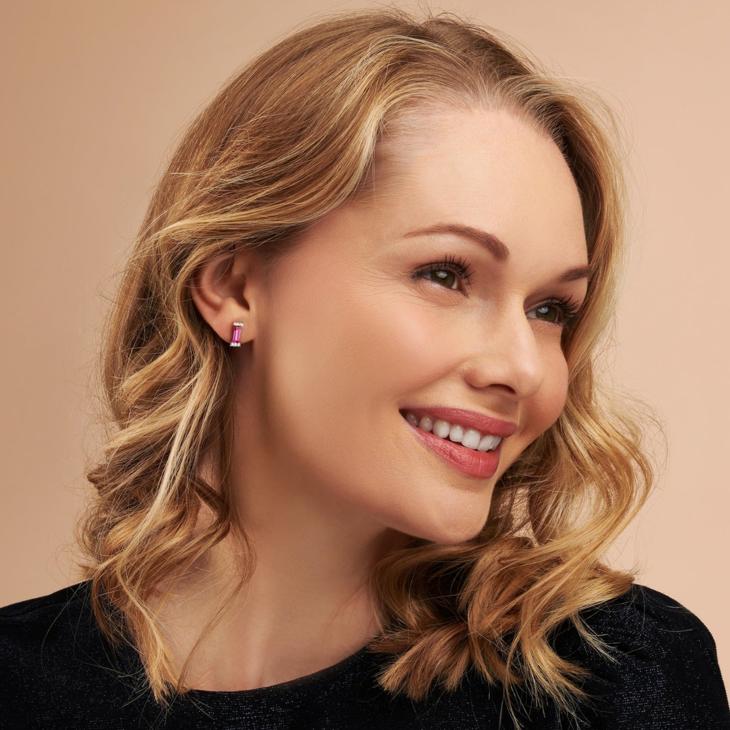 July Ruby Birthstone Baguette Stud Earring in Sterling Silver