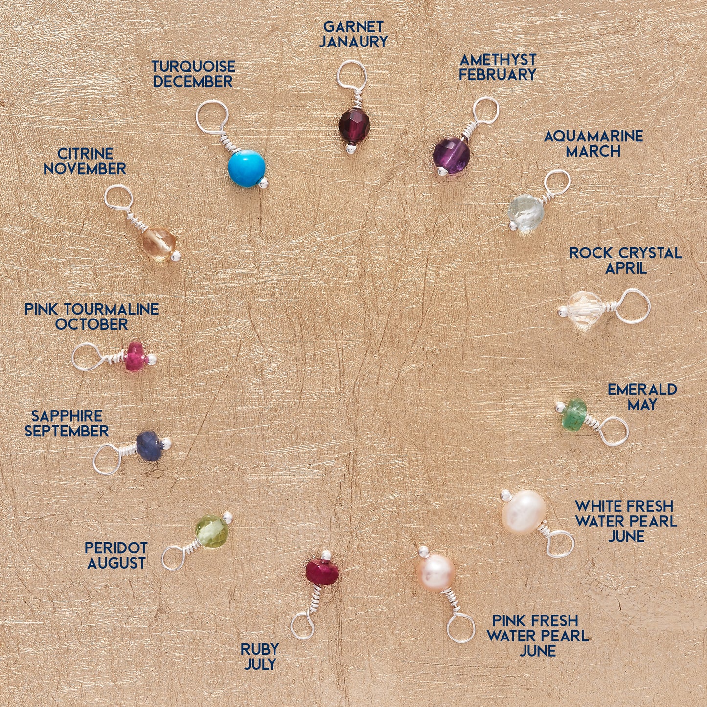 Semi precious birthstone charms for all 12 months of the year