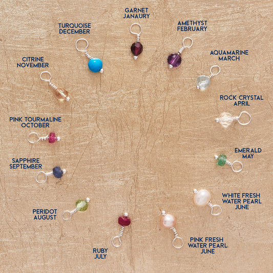 Semi precious birthstone charms for all 12 months of the year