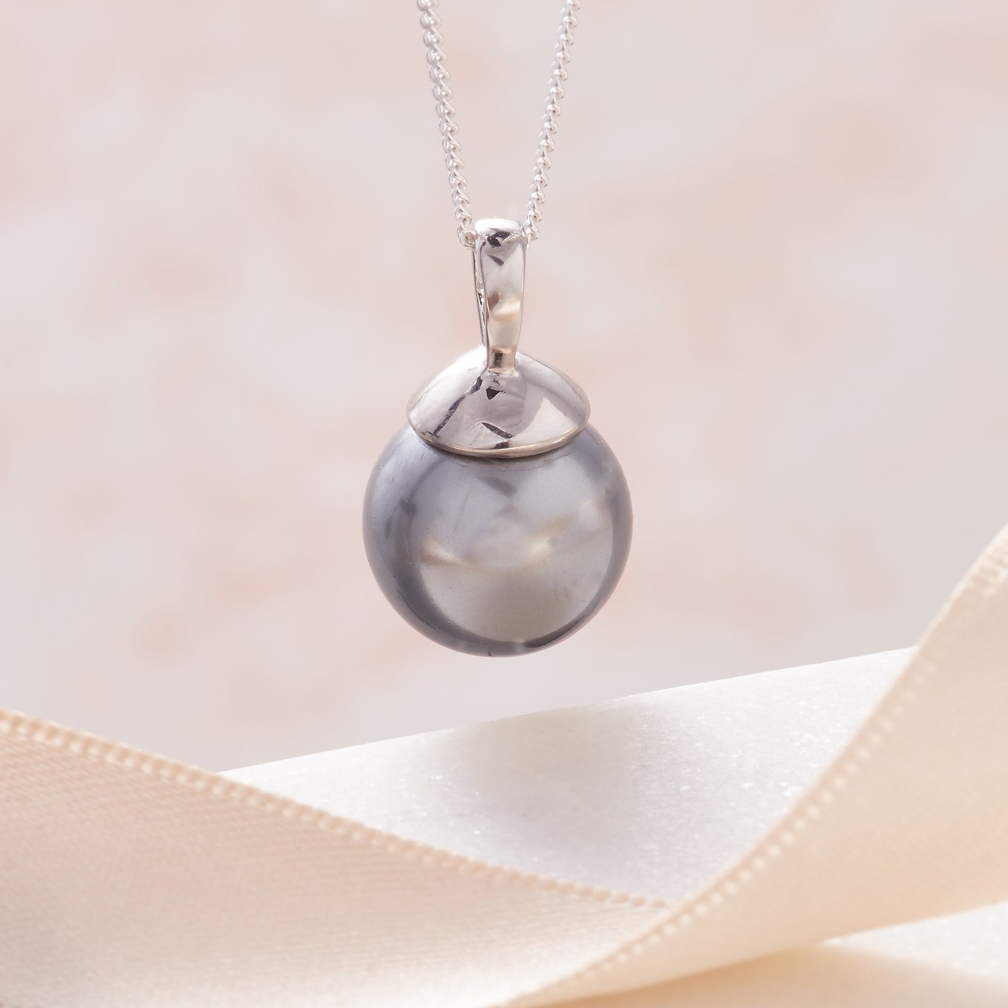 Large grey single pearl pendant in silver