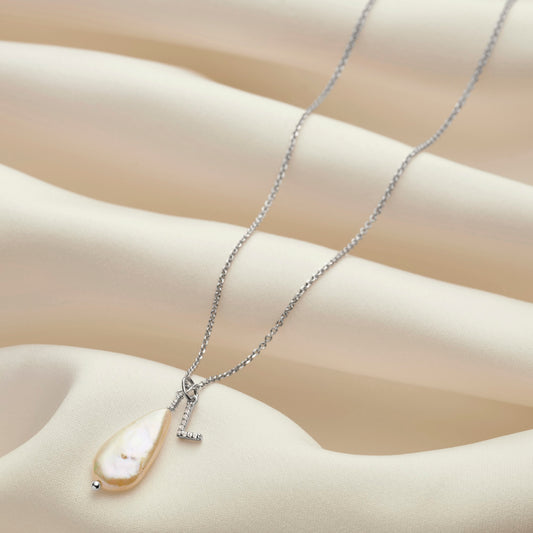 Pearl Teardrop Pendant in Sterling Silver with Real Diamond Initial Charm