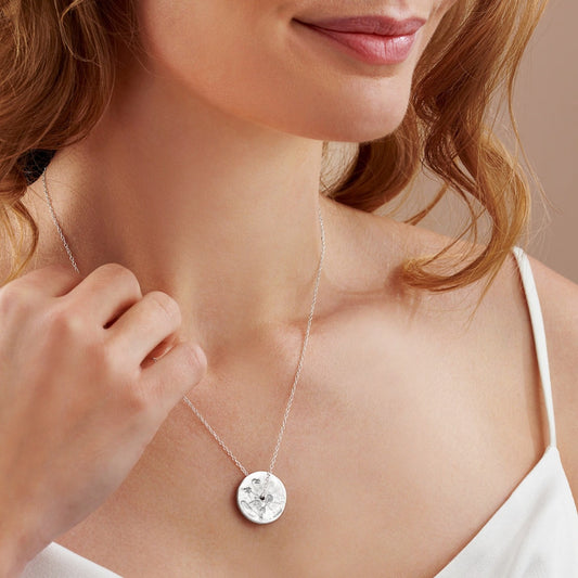 February Birth Flower Violet Pendant Necklace in Silver