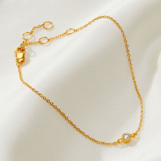 21st birthday diamond bracelet with single diamond on a fine gold trace chain