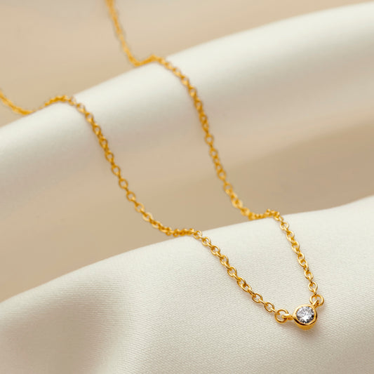21st birthday necklace with 1 solitaire diamond in gold vermeil on a fine trace chain