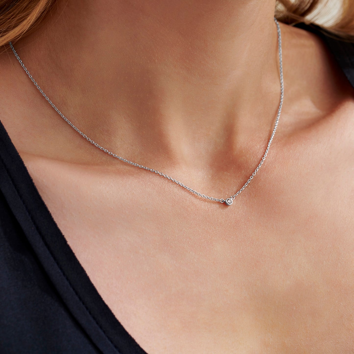 21st birthday necklace with single round diamond on fine trace chain