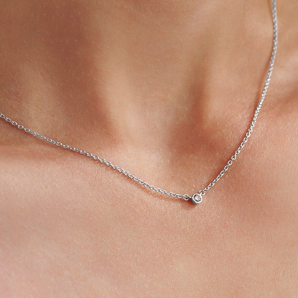 21st birthday diamond necklace in sterling silver with single white round diamond