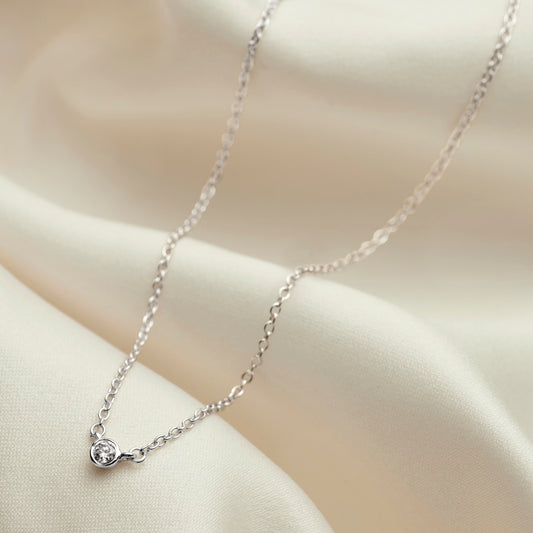 Single solitaire diamond necklace for 21st birthday in silver on a fine trace chain by Claudette Worters