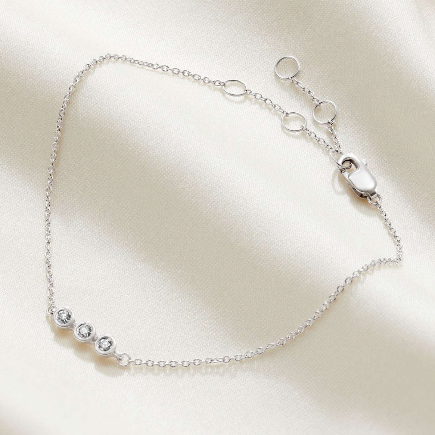 30th birthday diamond bracelet with three diamonds in a row in sterling silver 