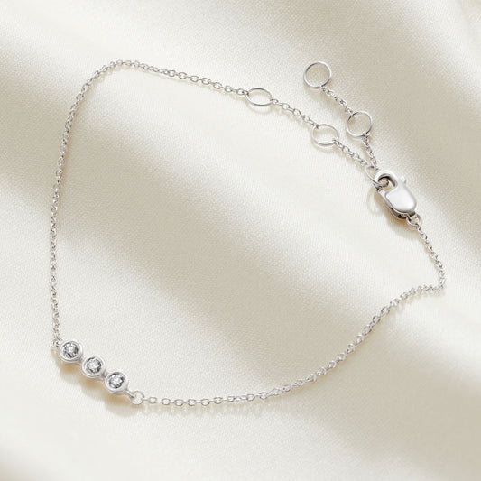 30th birthday diamond bracelet with three diamonds in a row in sterling silver 