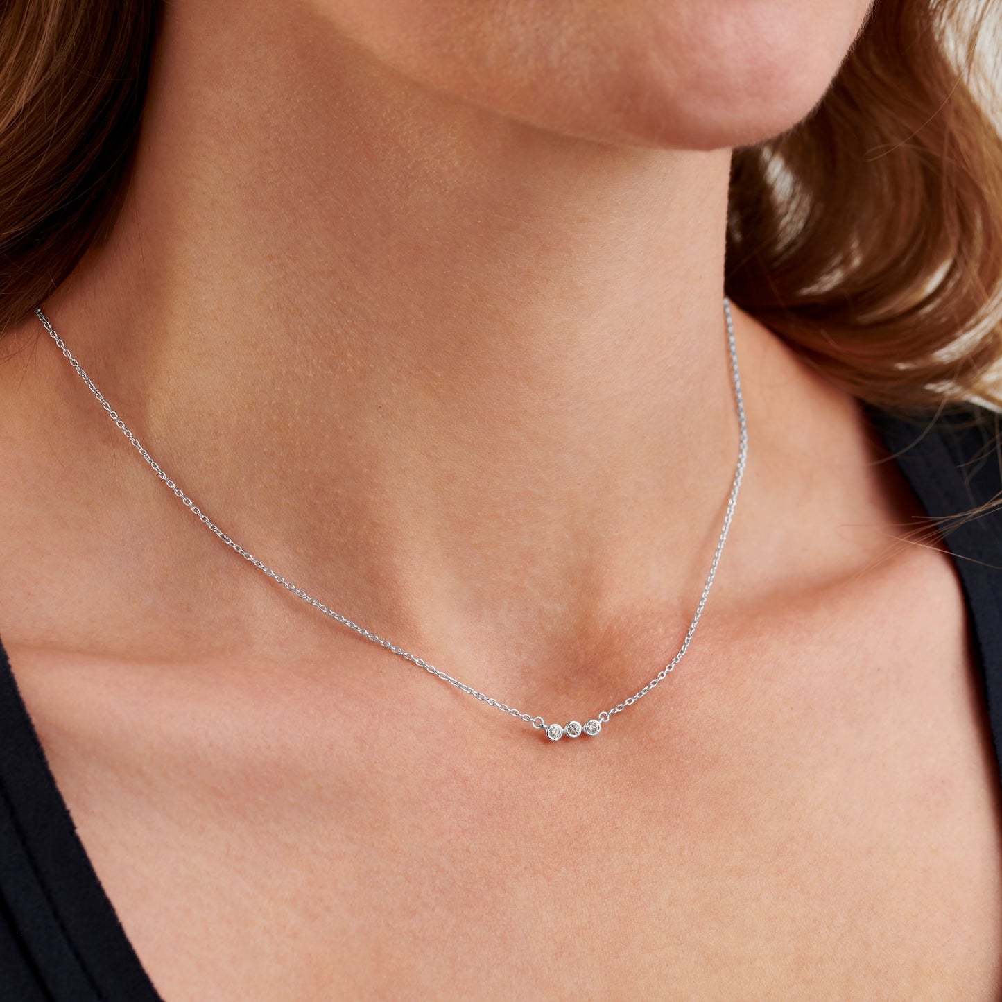 30th birthday necklace with 3 diamonds for 3 decades in sterling silver by Claudette Worters