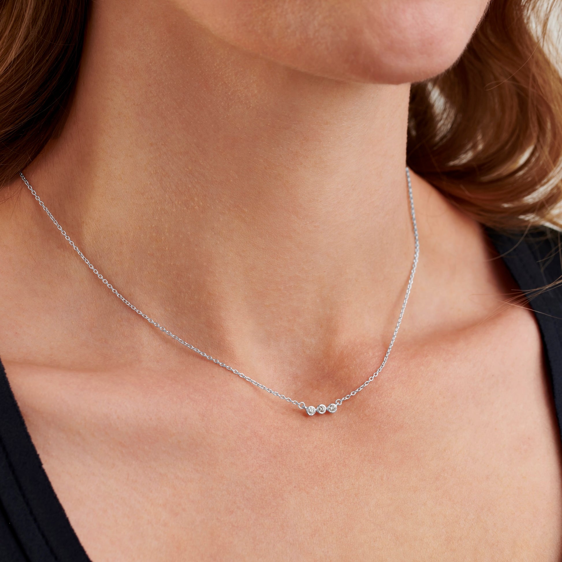 30th birthday necklace with 3 diamonds for 3 decades in sterling silver by Claudette Worters
