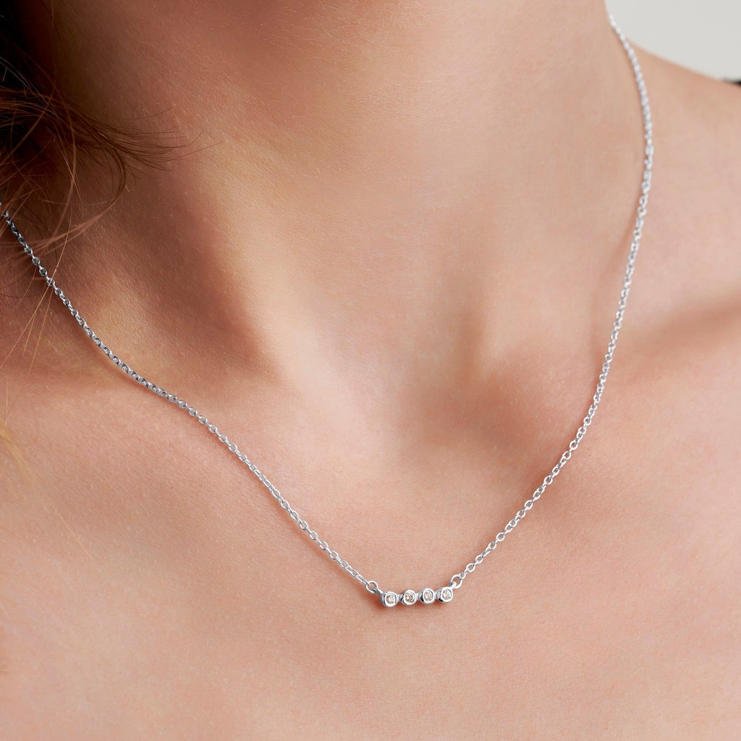 4 diamond in a row necklace in sterling silver for 40th birthday gift