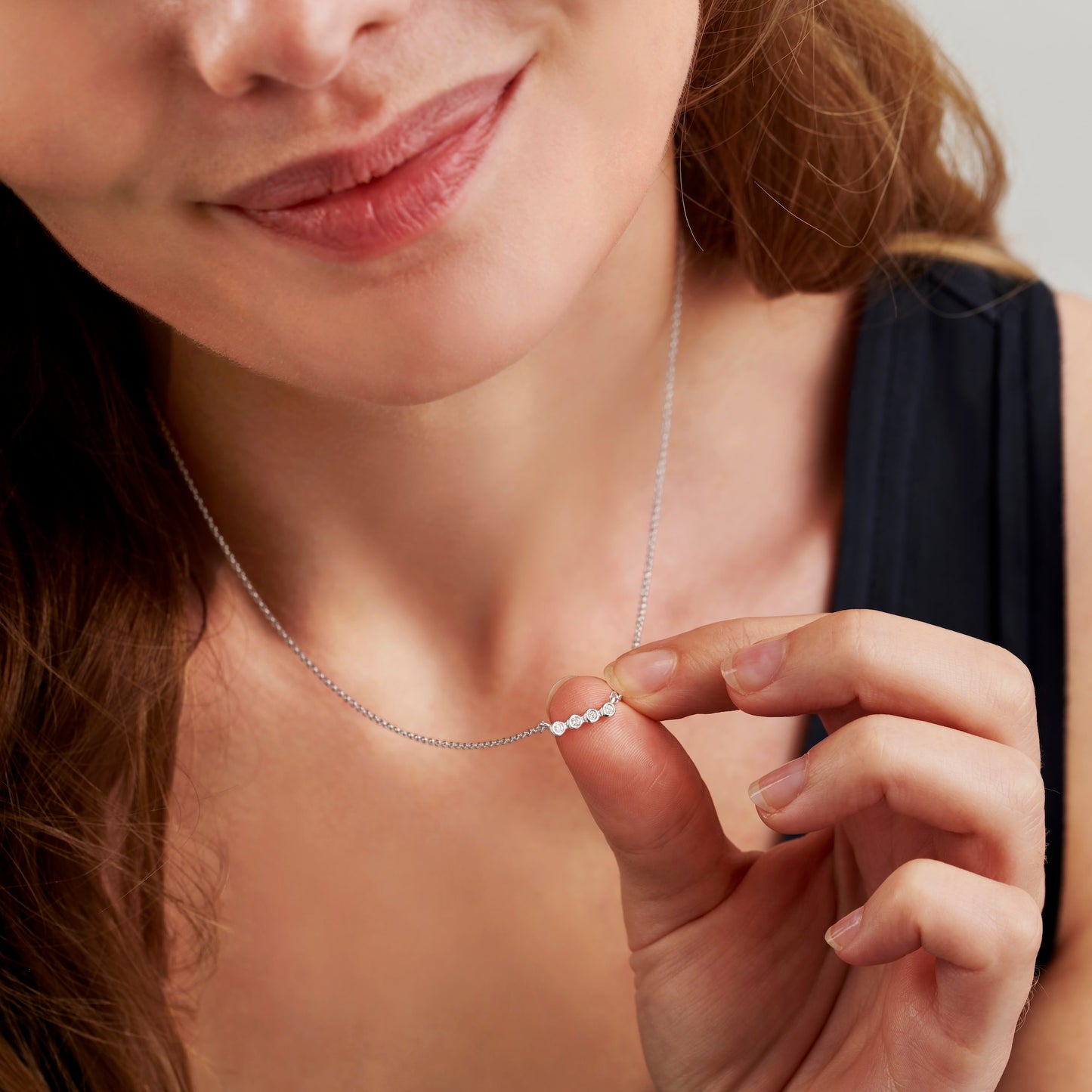 Four diamonds necklace in a fine sterling silver trace chain for 40th birthday