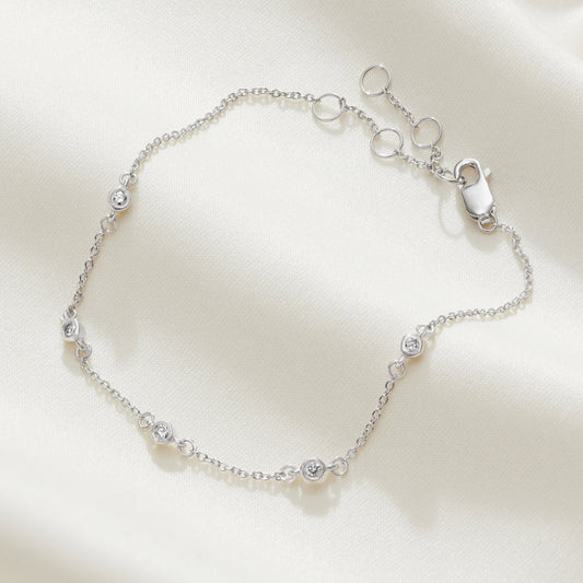 50th birthday diamond bracelet with 5 diamonds to represent each decade in sterling silver 