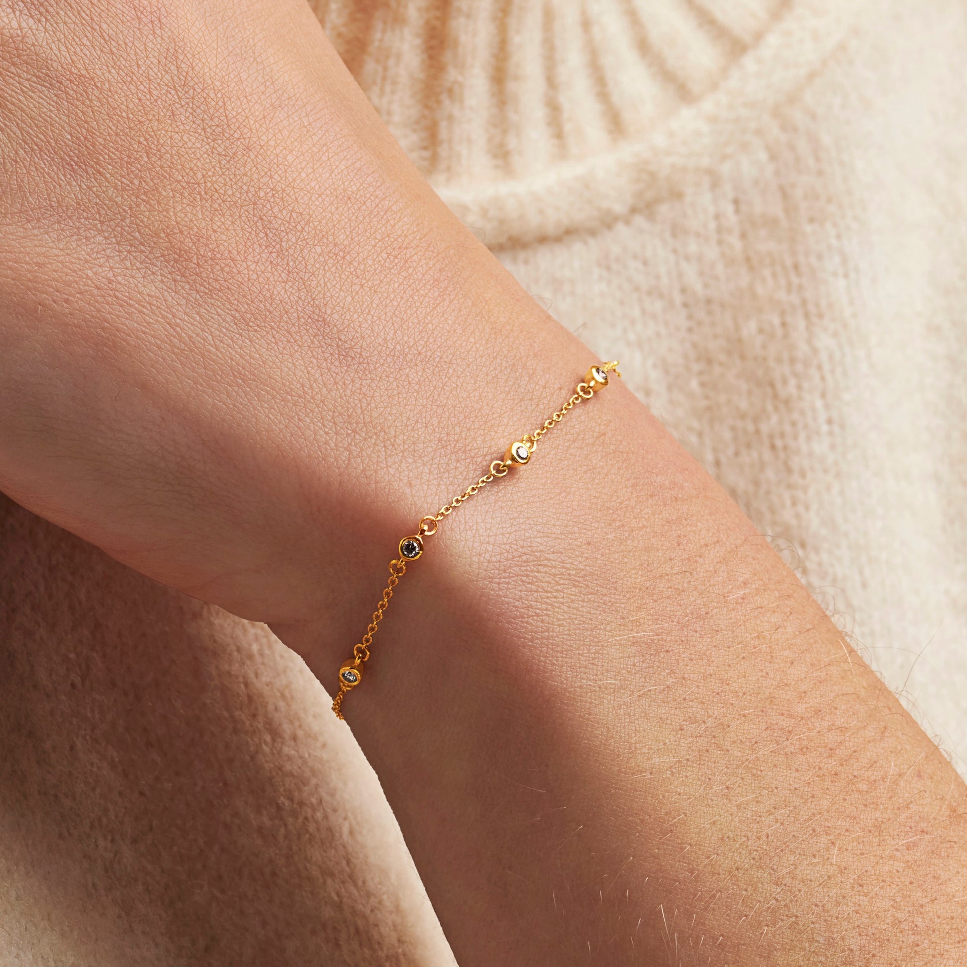 50th birthday bracelet with 5 diamond stations in 18 carat gold vermeil