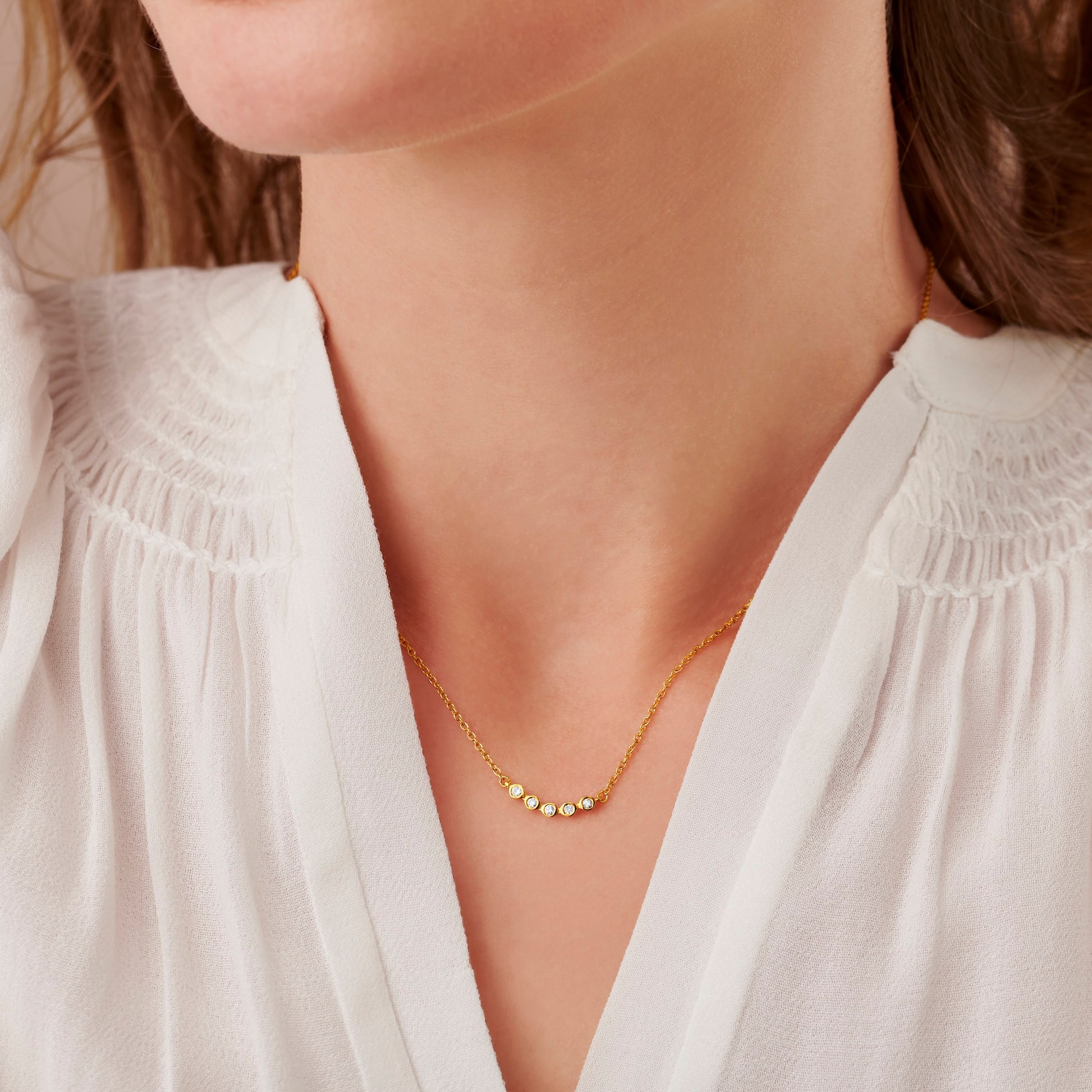 Five diamond necklace for 50th birthday gift for her in gold vermeil by Claudette Worters