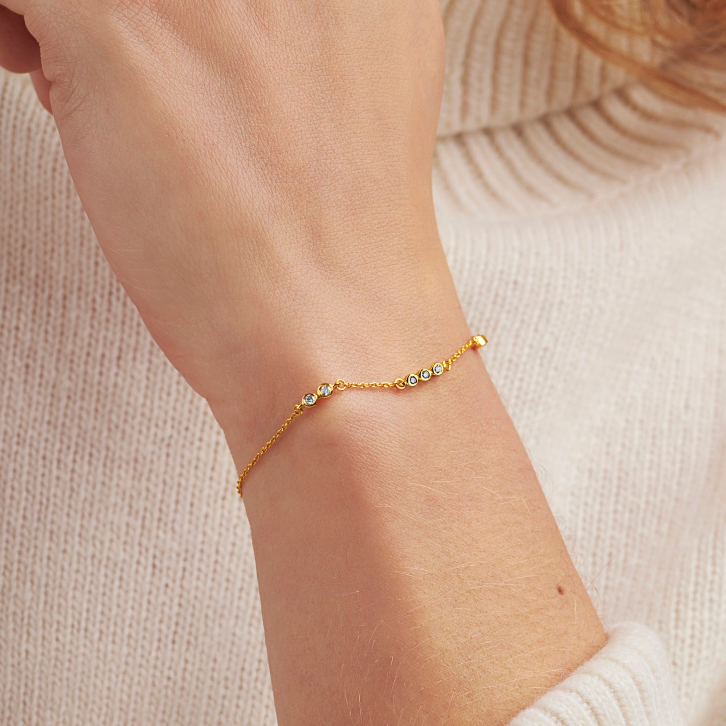70th birthday diamond bracelet in gold vermeil with 7 genuine diamonds