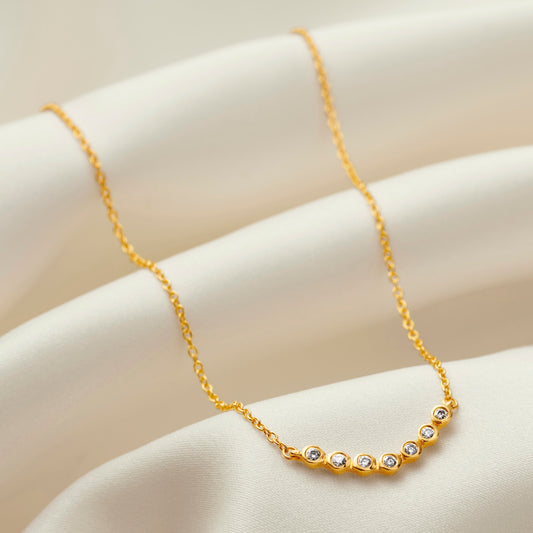 70th birthday necklace with 7 diamonds in gold vermeil 