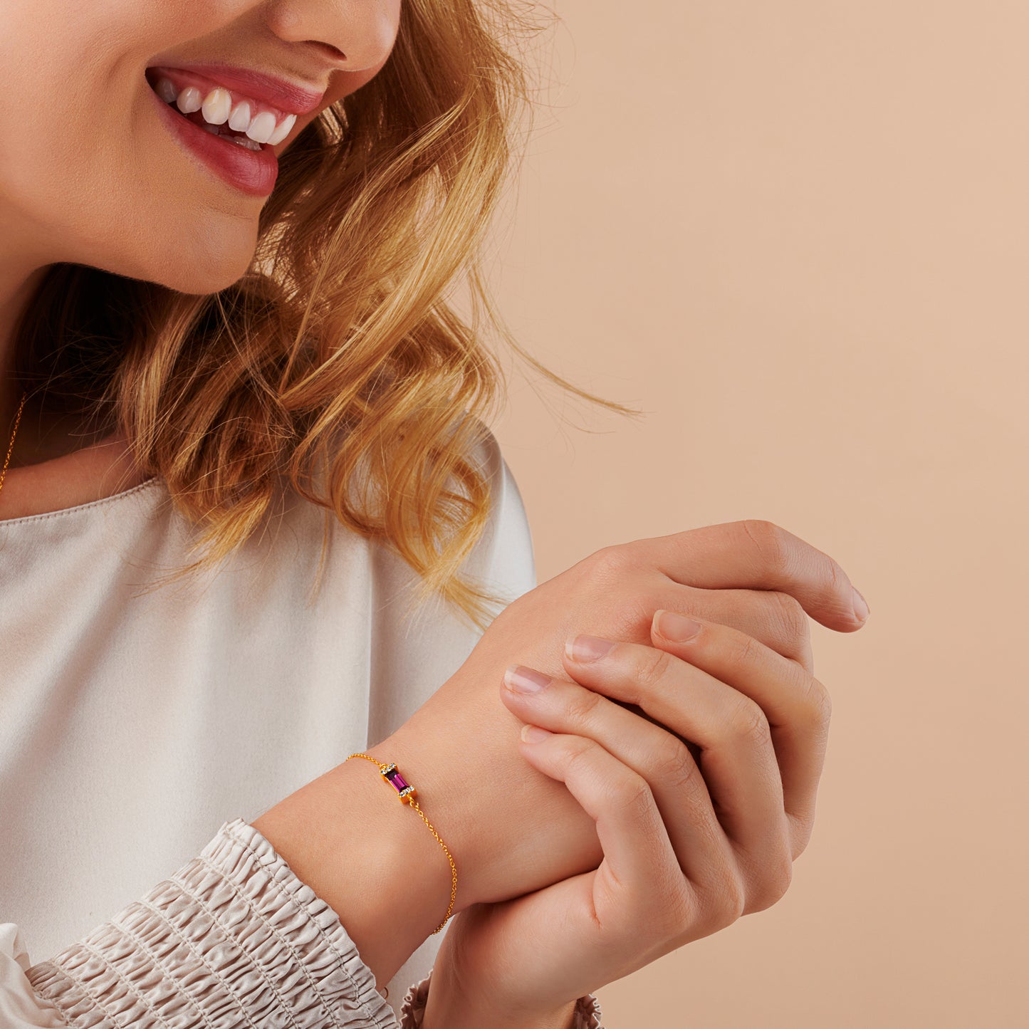 Amethyst February Birthstone Baguette Bracelet in Gold Vermeil