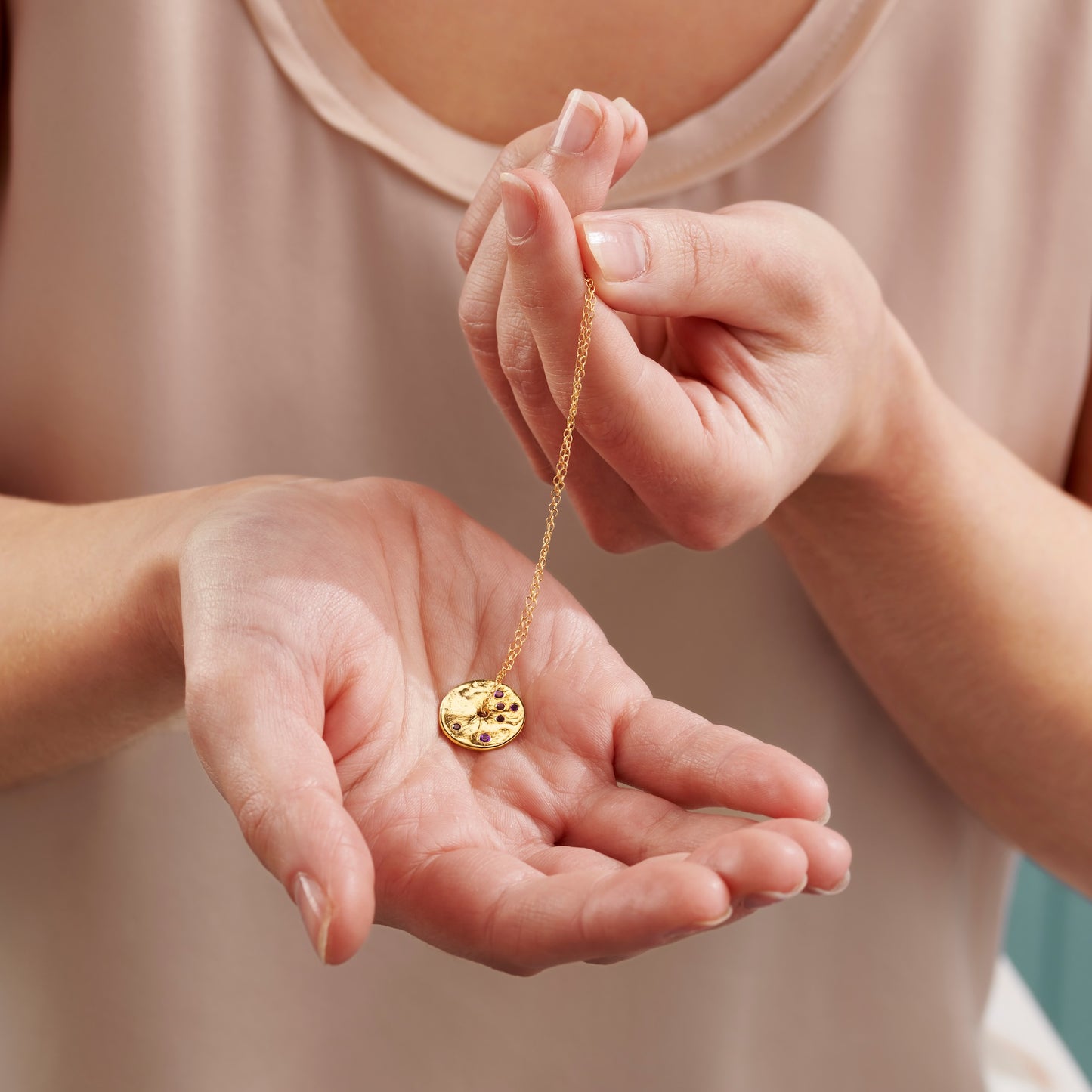 February Amethyst Birthstone Spinner Pendant Necklace in 18 Carat Gold Vermeil