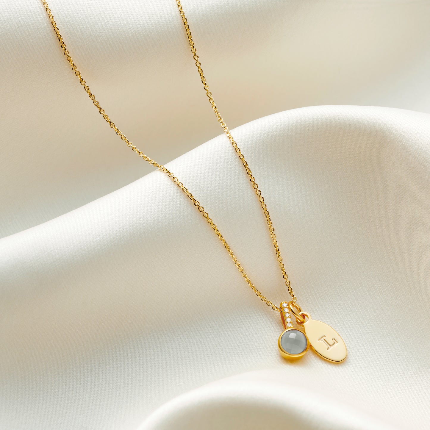 Aquamarine Birthstone Necklace for March with Diamonds in 18 Carat Gold Vermeil